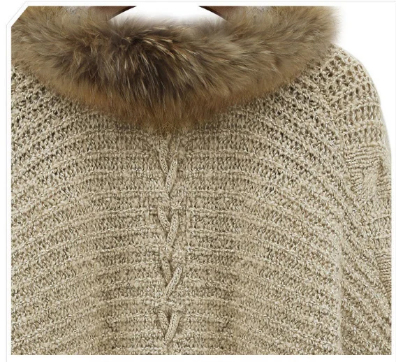 Wholesale Hot Sale Women Winter Fur Shawl Jacket Bat Sleeves Knitted Coat