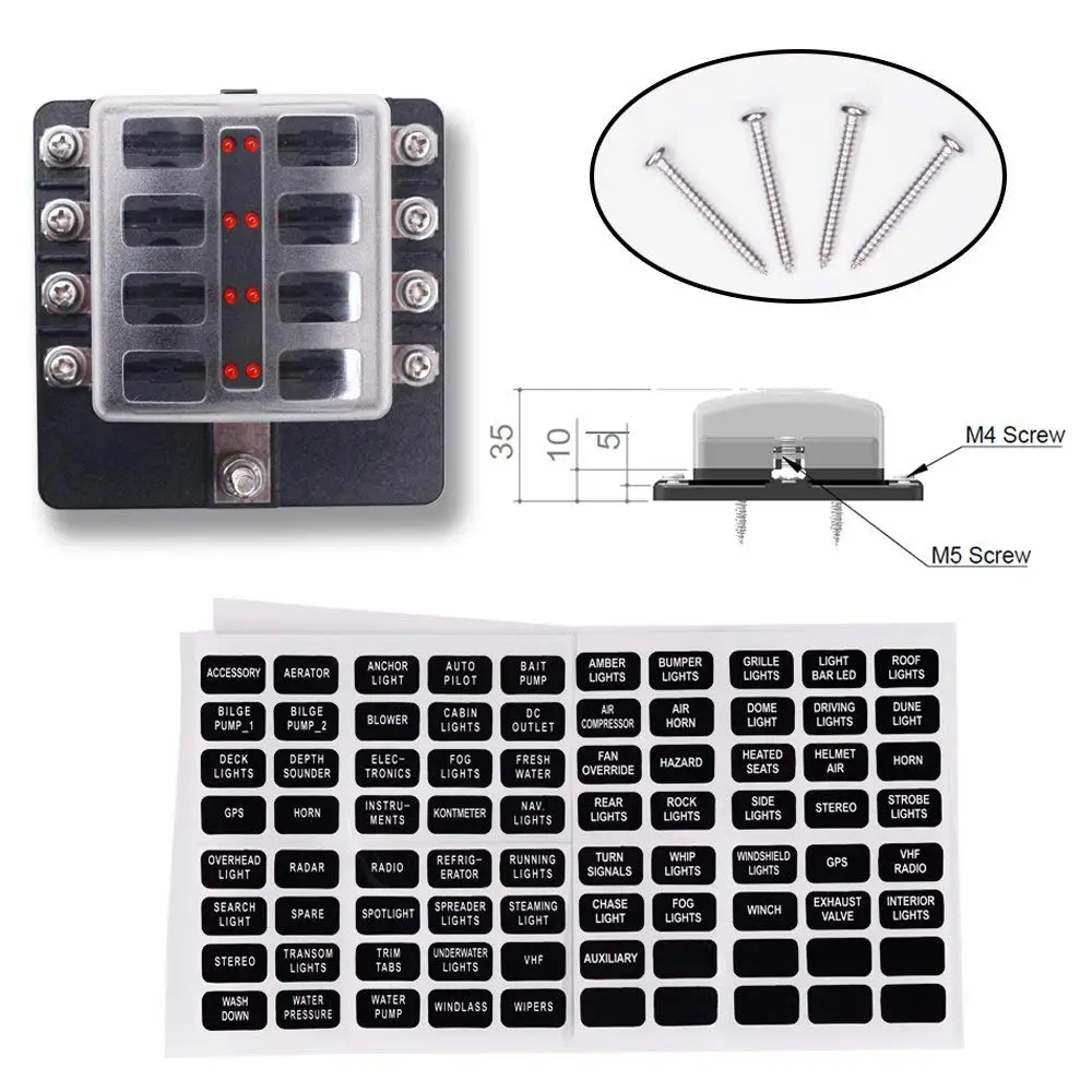 Marine 8 Way ATC/ATO Universal Fuse Terminal Block with LED Light Indication
