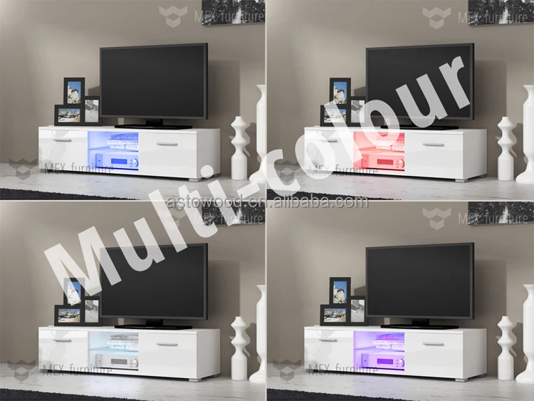 Modern TV Unit Cabinet Stand Black Matt and Black High Gloss Doors FREE LED