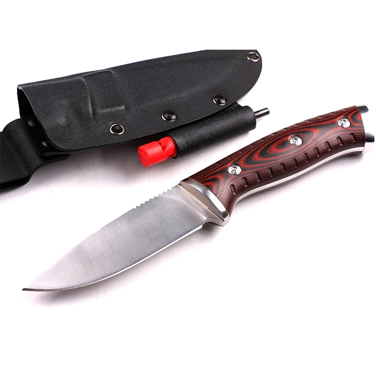 7CR17MOV stainless steel fixed blade camping knife survival rescue hunting knife with fire starter