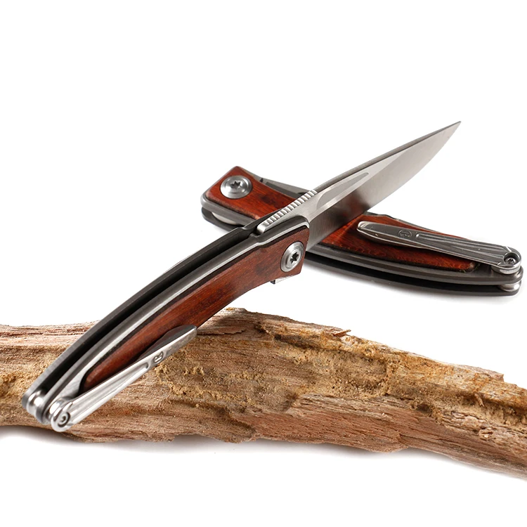 
7CR13MOV stainless steel small folding pocket knife knife china EDC gift knife with wooden handle 