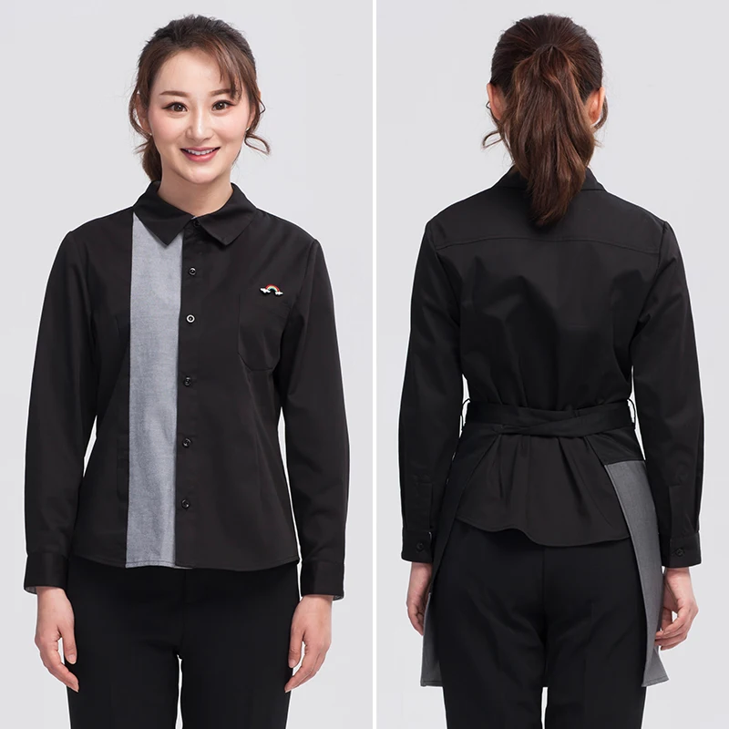 wholesale top sale Restaurant staff uniform long sleeve Korean fashion work clothes