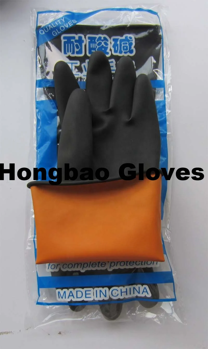 200g 14inch big hand safety  black outside and orange inside Chemical Resistant thick glove industrial heavy duty working gloves