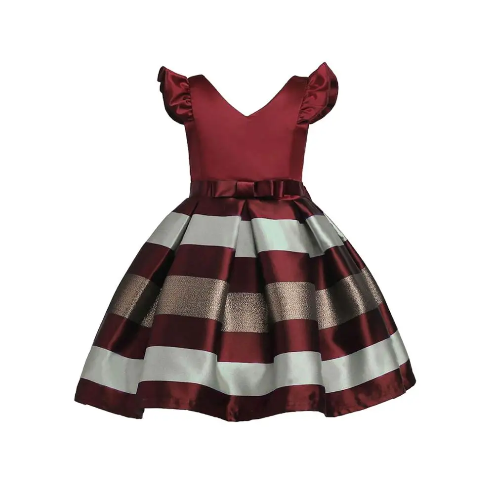 Girls Dress Children Party Gown High Quality Kids Girl Wedding Dress Gown Party Ruffles Stripe Dresses With Bow Princess Frock