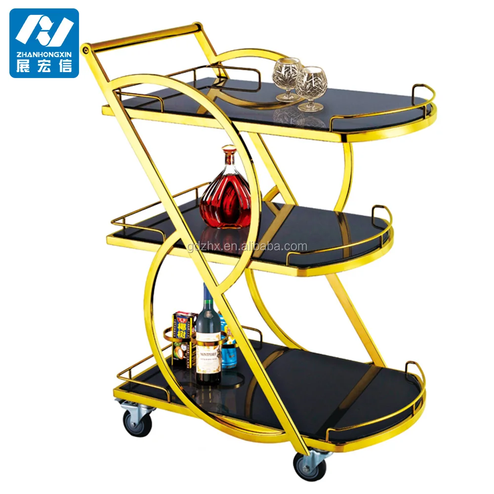 Hotel Golden beverage Serving Cart Wine Rolling Trolley