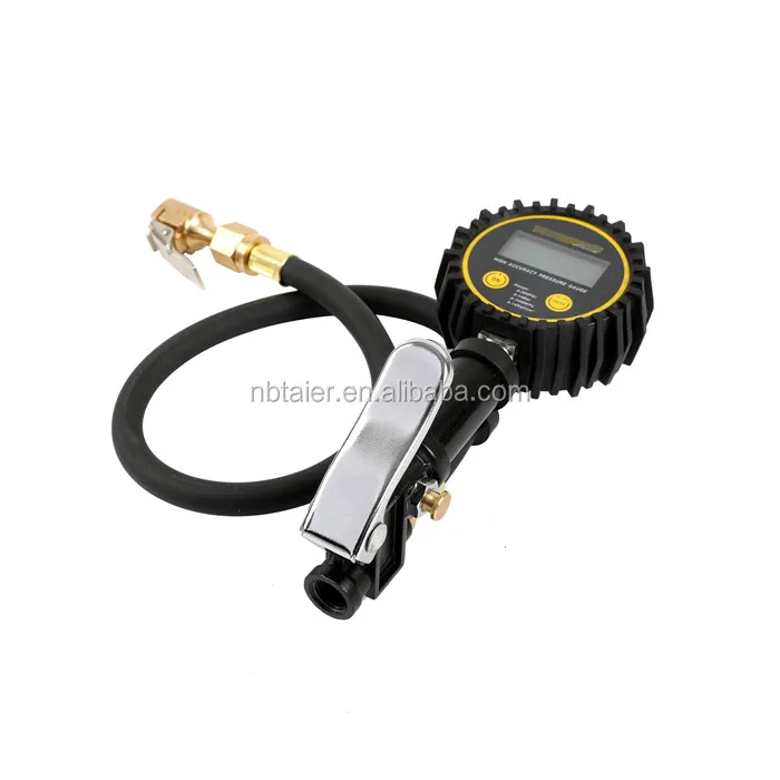 Strict Standard Chrome Plated Case Long Rubber Hose Tire Inflator Gauge