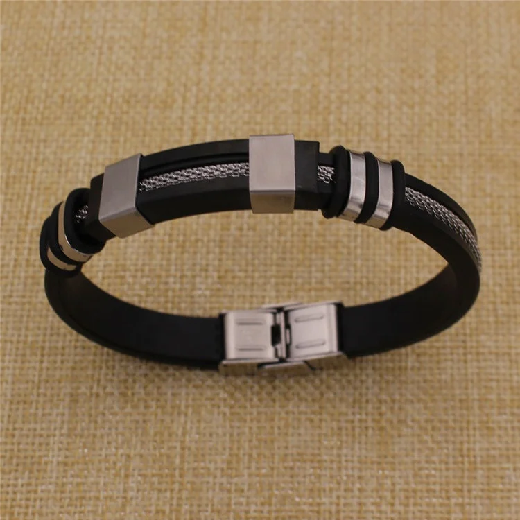 New Product Stainless Steel Silicone Cable Bracelets Wristband Men Adjustable Bracelet