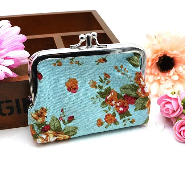 Vintage looking coin pouches floral canvas coin purses with two sections