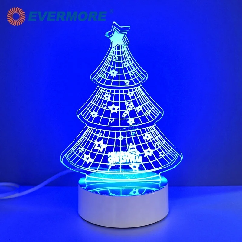 Color Changing Creative Acrylic Purple Christmas Tree 3D USB LED Light