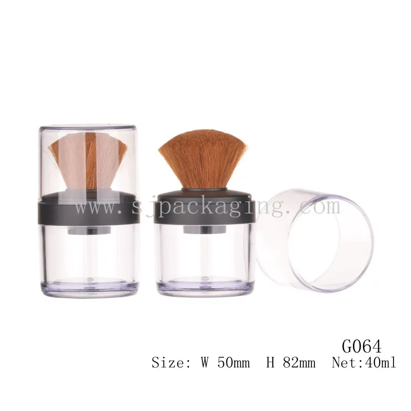 Empty refillable 2 in 1 bronzer loose powder dispenser tube container with built in brush cosmetic tool