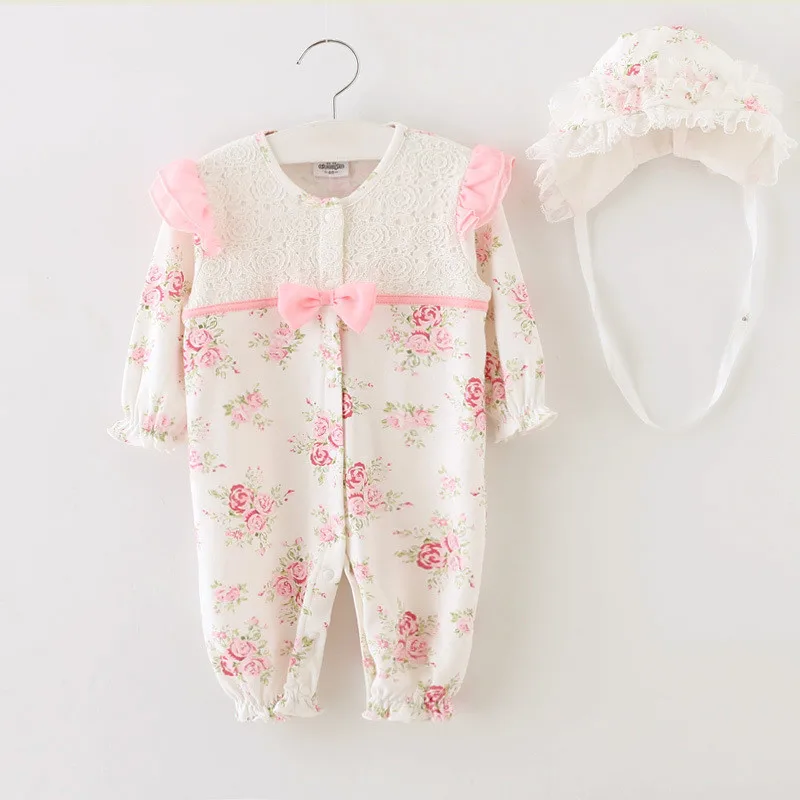 2015 Newborn Princess Style Baby Girl Clothes Kids Birthday Dress Girls Lace Rompers Hats Baby Clothing