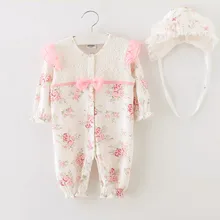 2015 recém-nascido estilo princesa Baby Girl roupa dos miúdos de aniversário vestido de meninas macacão de renda + chapéus roupa do bebê define infantil macacão