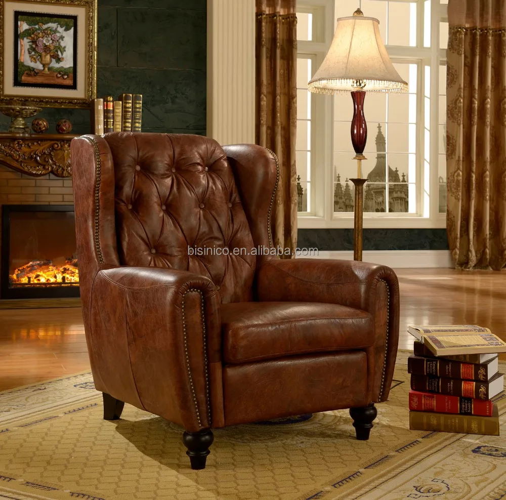 Vintage Italian Brown Leather Club Arm Chair With Nail Head/Cigar Leather Chair