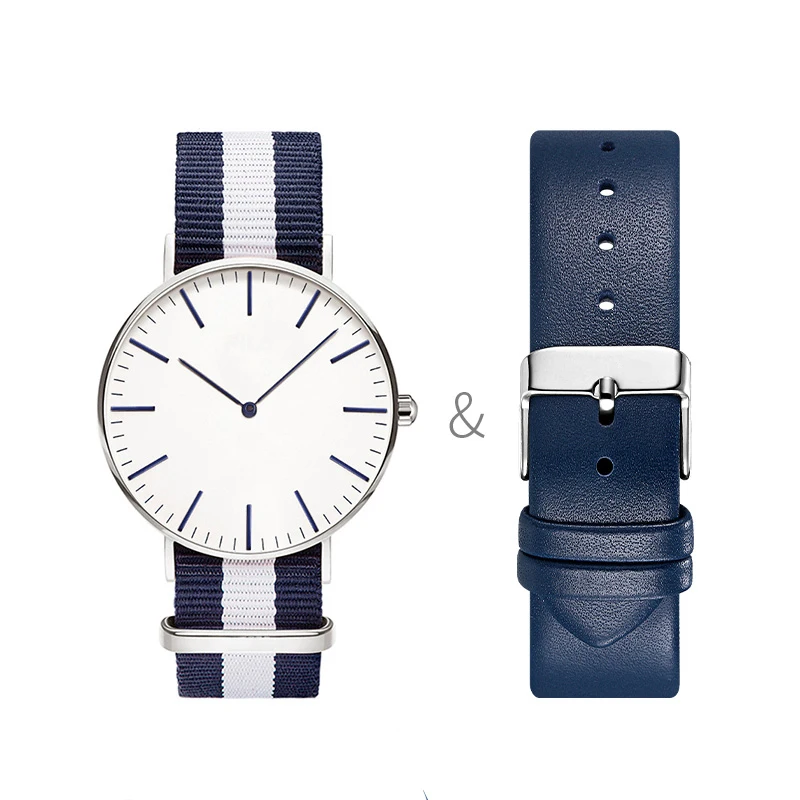 Hot selling DWW style japan movement pc21 quartz watch stainless steel back fashion unisex watch nylon watch