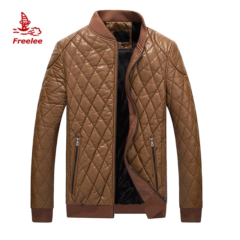 Fitted quilted leather jacket for man,  motorcycle pu leather jacket