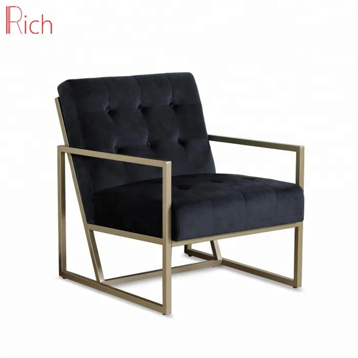 Leisure arm chair with gold metal legs for clothing shop boutique armchair
