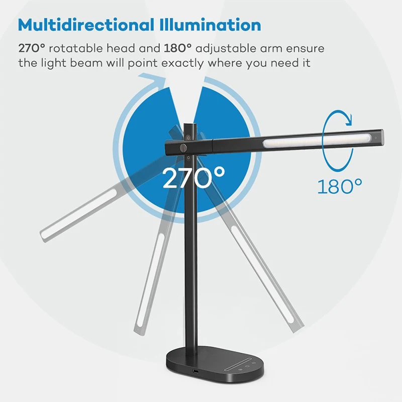 Biumart Metal Design Table Lamp USB/Wireless Charging Adjustable 6 Brightness Levels Memory Function Premium Desk Lamp For Study