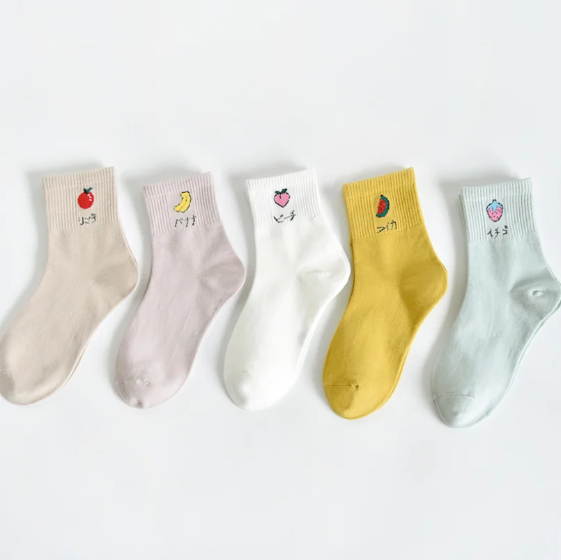 Носки женские в японском стиле, школьные Симпатичные носки с фруктами для девочек-подростков