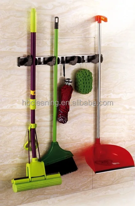 BSCI factory  Wall Mounted 3-position broom holder mop holder with aluminum plate in the wall