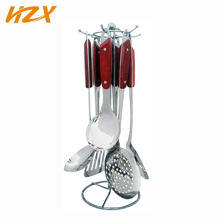 Deluxe design stainless steel kitchenware with wood handle, wooden handle kitchen utensils