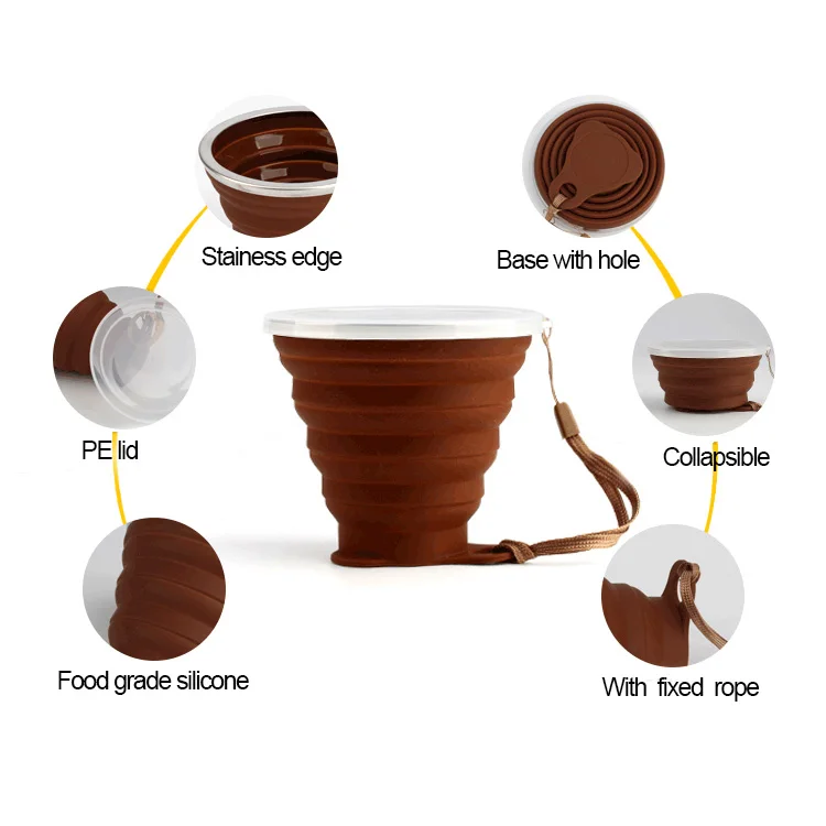 Portable Mini Travel Silicone Drinking Water Cup Retractable Folding Collapsible pocket mug