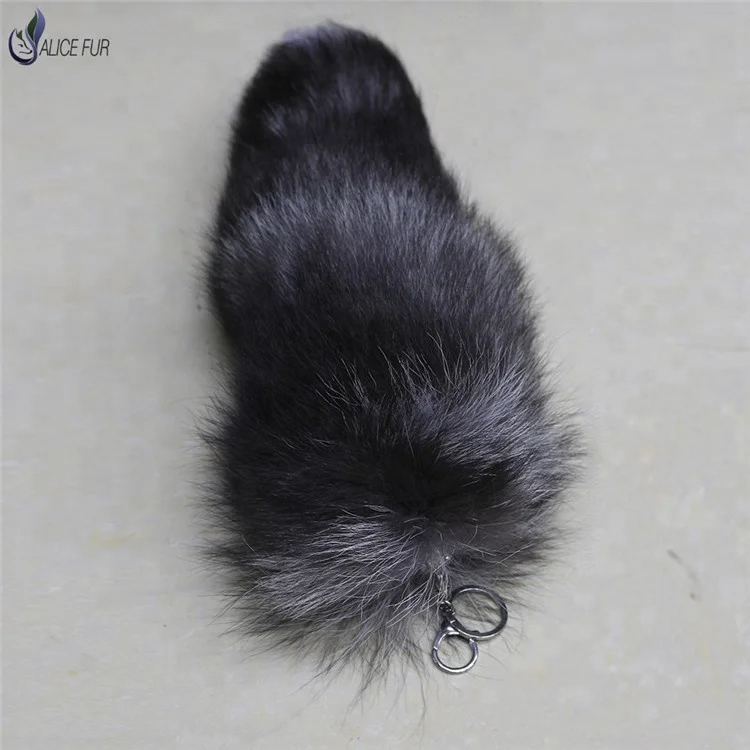 ALICEFUR High quality silver fox fur tail keyring real fox fur key ring bag pendants