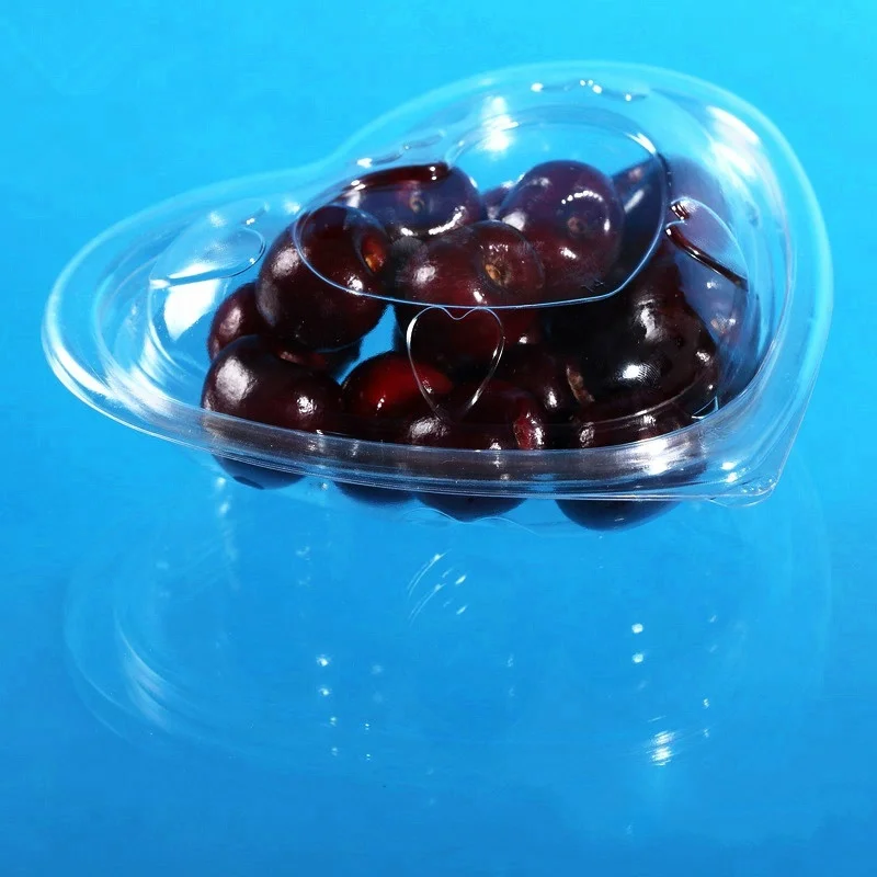 Special Design Clamshell Fruit Plastic Container Disposable Heart Shape Strawberry Punnet Clear Fruit Packaging