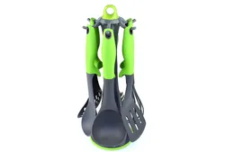 New heat resistant food safe nylon kitchen cooking utensils set 6 pieces with plastic holder