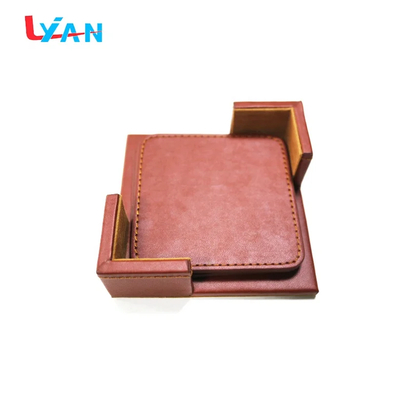 6 Pcs Square Pu Double-deck Leather Coasters Set Placemat of Cup with Coaster Holder