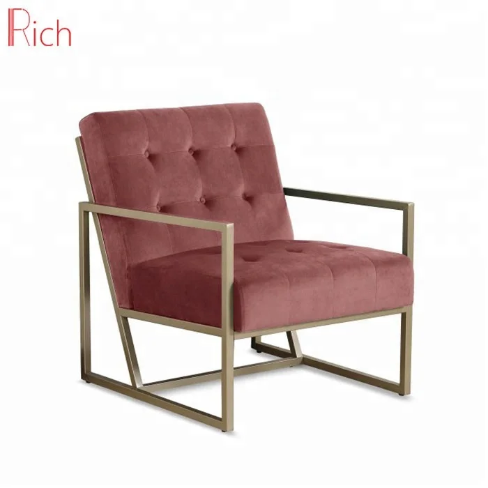Leisure arm chair with gold metal legs for clothing shop boutique armchair