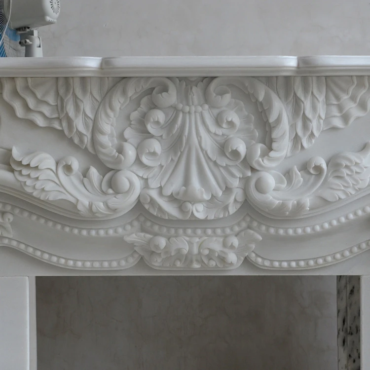 Customized Carve Modern Design Indoor Natural White Marble Stone Fireplace