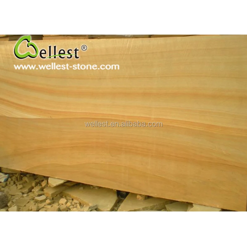 
China Natural SY154 Yellow wood Sandstone Flooring Tile with Honed Finish for Wall and Floor 
