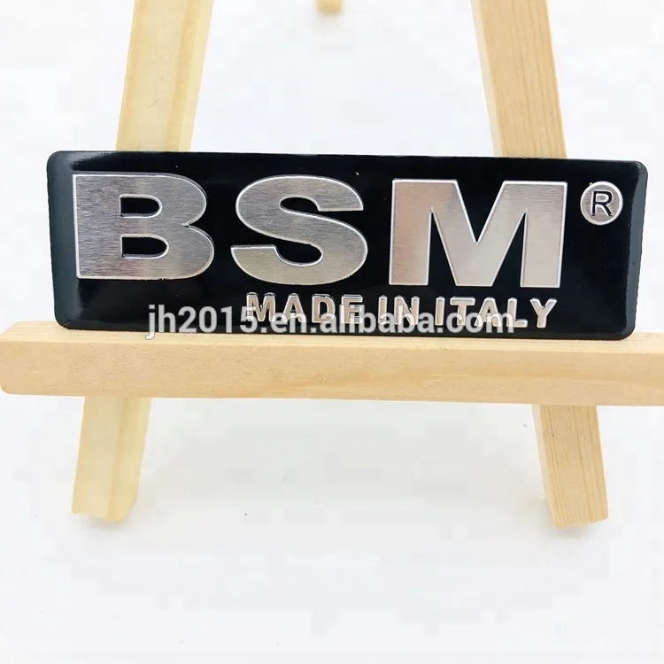 High quality brushed aluminum logo plate embossed metal label tags custom aluminum name tags with 3M adhesive glue