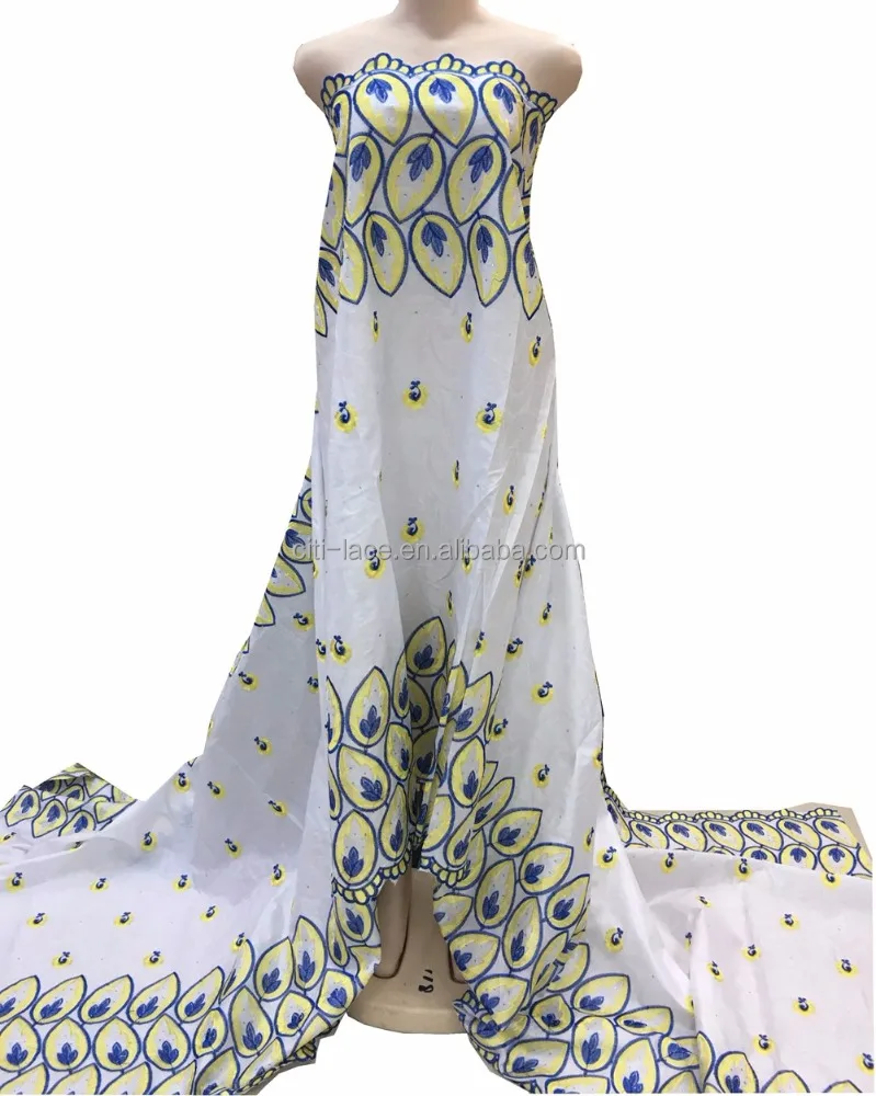 j734-4 2017 high quality yellow african bazin embroidery design dress / bazin riche/bazin materical