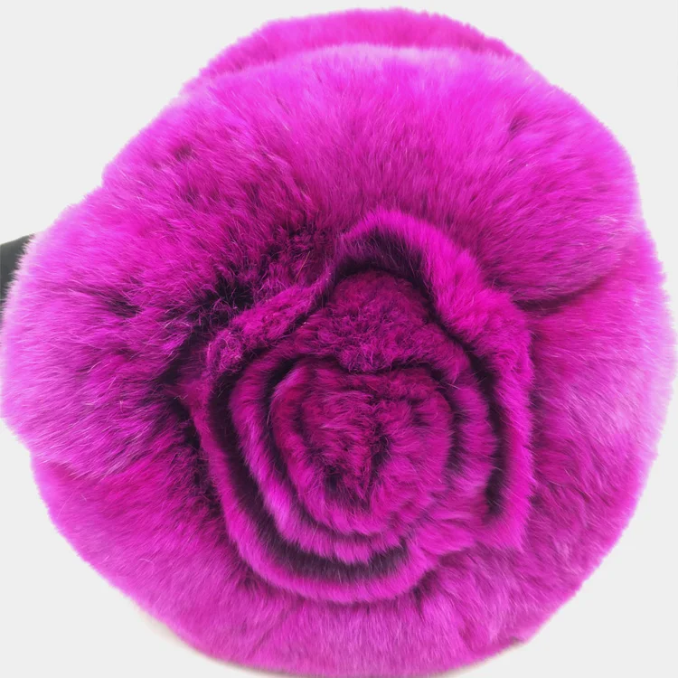
STABILE 100% Real Rex Rabbit Fur Ear Muffs / Rose Flower Shape Foldable Fur Earmuffs 