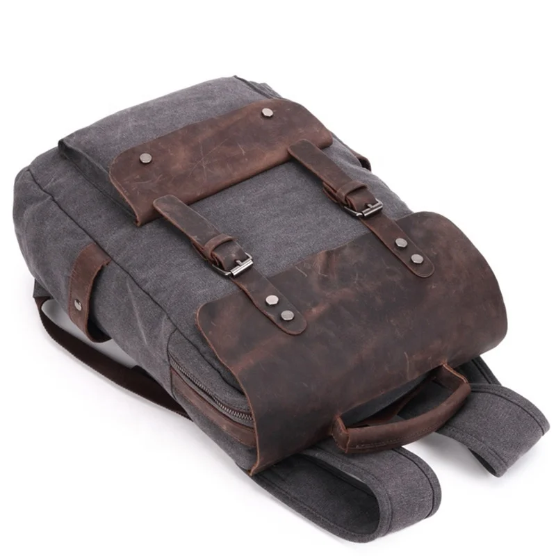 Retro 16Oz washed design daily durable crazy rucksack man back pack bag laptop school mens waxed canvas leather backpack