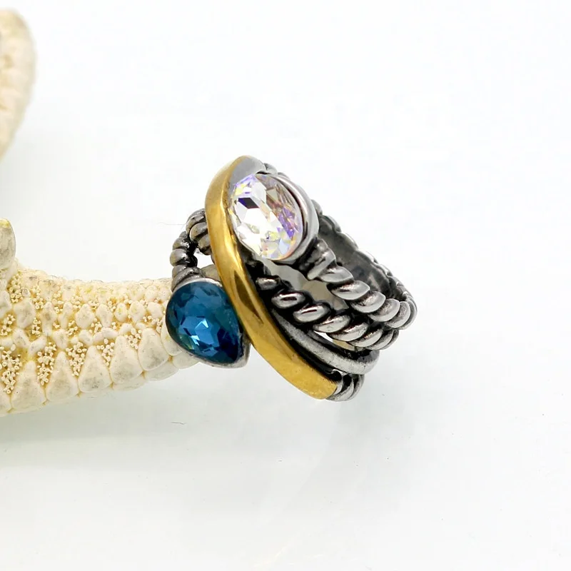 New fashionable 18K Gold Plated 316LStainless Steel gemstone Cheap Ladies rings jewelry set