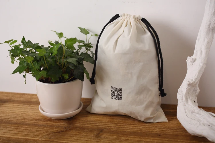 Customize Your Own  White Organic Cotton Small Cheap Drawstring Bag