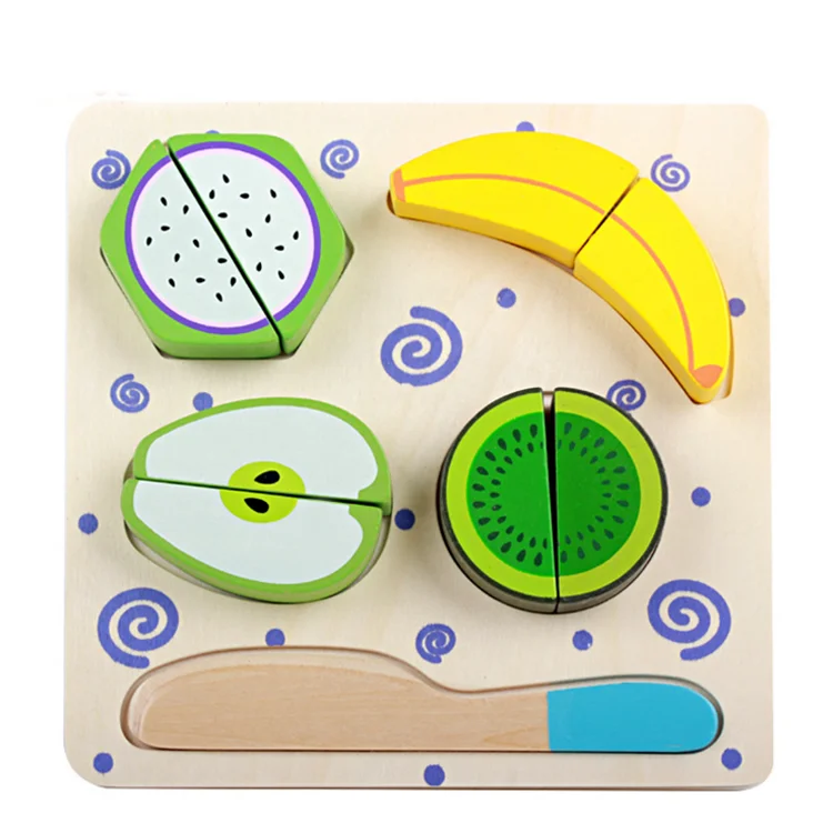 
educational kids pretend play set simulation food toy wooden cutting fruits puzzle 