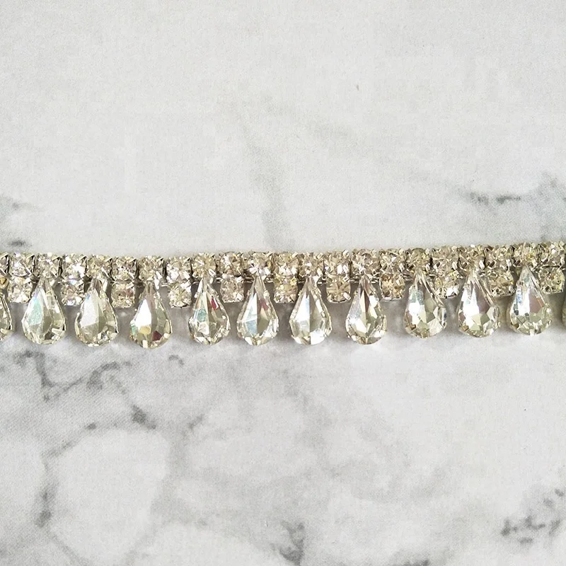 
Crystal Rhinestone Applique Bridal Sash Silver Beaded Glass Trimming 