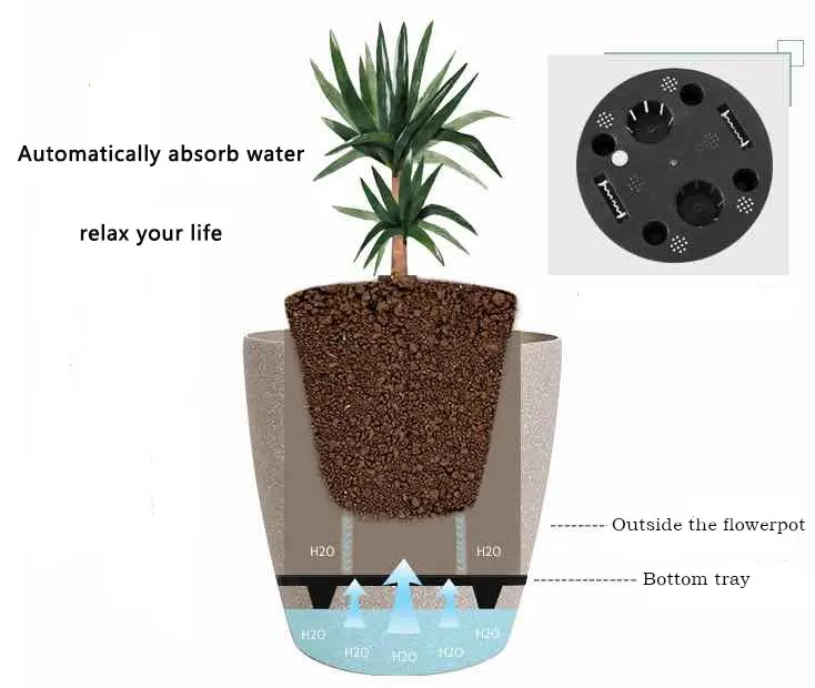 Home garden decor resin plastic limestone fiber natural stone plant pots self watering planters
