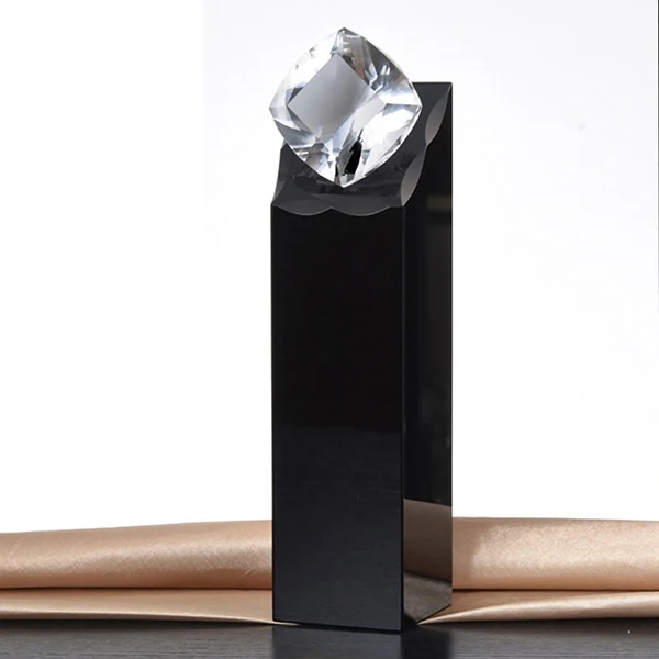 high quality K9 black crystal award diamond trophy design first place trophy