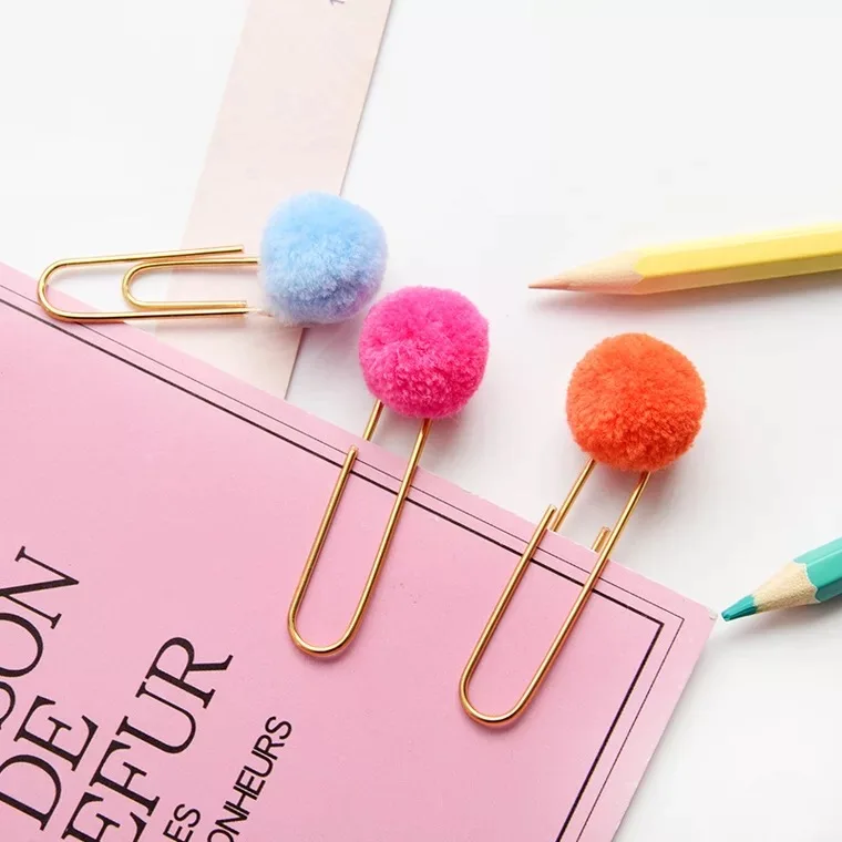 Pom Pom Paper Clips, Handmade Pompoms Planner Clips Bookmark Page Marker Decorative Paperclip for Notebook Journal Decor