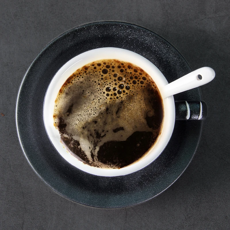 factory hot sell cheap price black bone china ceramic porcelain coffee cup tray set with handle spoon