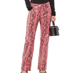 Snake Printed Pants Women Autumn Fashion Jeans Trousers mid Waisted pantalones de mujer