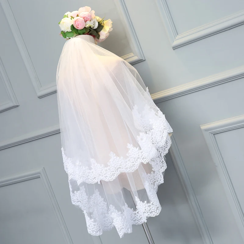 
wholesale top quality short lace two layer Ivory 1.5 meters width 1.5 meters short lace veil for bridal with comb MSVB3 