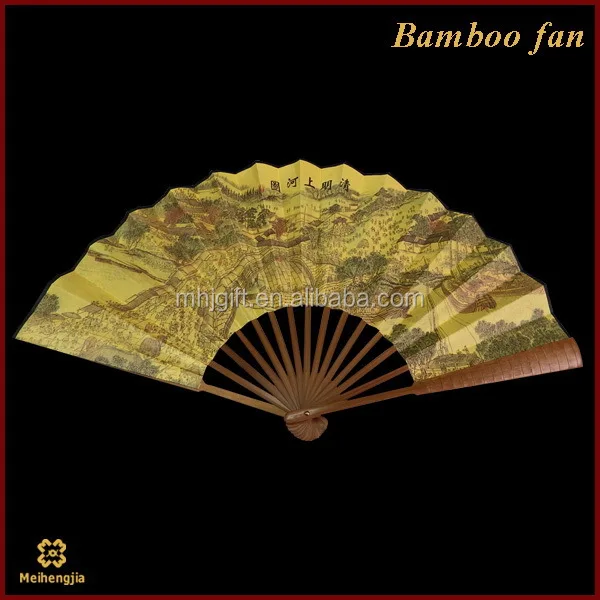 China gold supplier Discount gold color foldable silk fabric fan