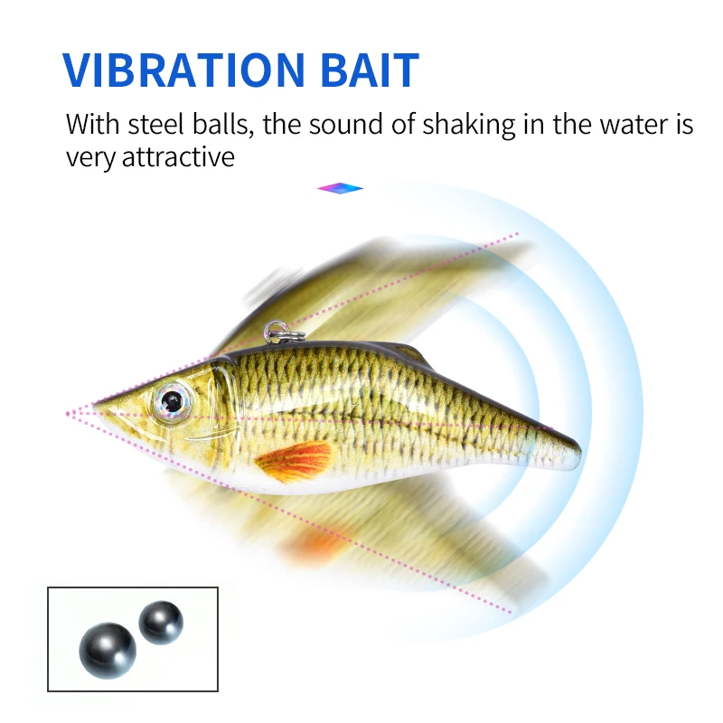 Manufacturer Supply Wholesale Hard Plastic Vibration Bait VIB FishingLure, Lifelike Vibrating Fish Lure 72mm 12.8g