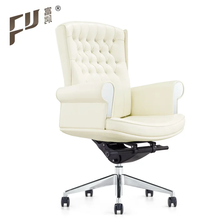Office Furniture Revolving Boss Chair With White Leather