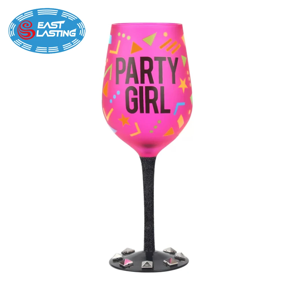 All purpose celebrating colored custom print wine glass pink